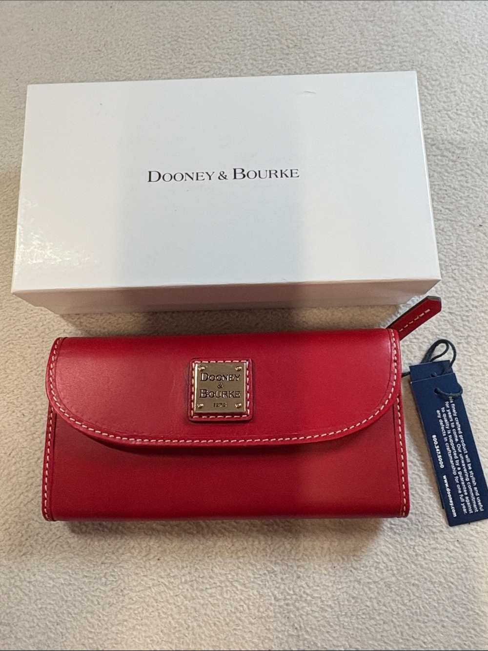 Dooney & Bourke Red Leather Clutch Wallet with Logo Plaque